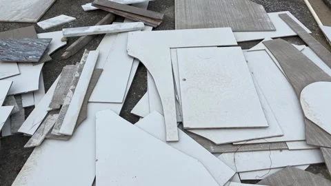 Broken Floor Tiles Kept on Ground | Cracked Flooring Material Video Stock Footage 315206332