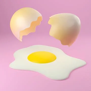 Broken fried egg spread on the table 3d illustration Stock Illustration