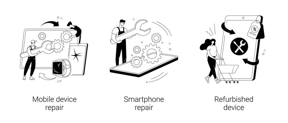 Broken gadget abstract concept vector illustrations. Stock Illustration