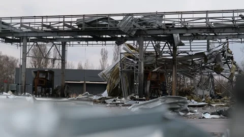 Broken gas station from shells and mines, destroyed by the war in Ukraine Stock-Footage 254206888