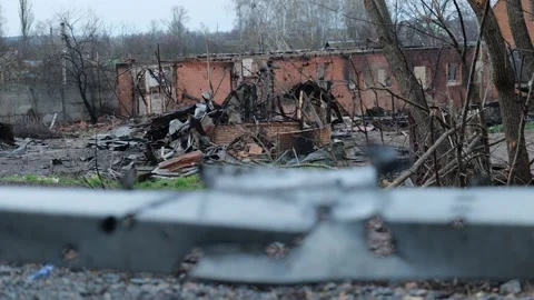Broken gas station from shells and mines, destroyed by the war in Ukraine Stock-Footage 254206983