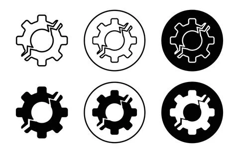 Broken gear icon Outline flat Icon Stock Illustration