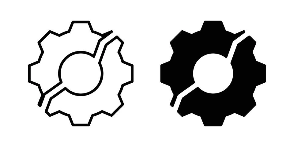 Broken gear icon vector template set in black Stock Illustration