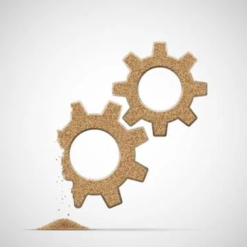 Broken gears made of sand. Stock Illustration