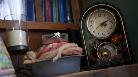 Broken generic decorative small pendulum swings on broken clock Stock Footage 88065142