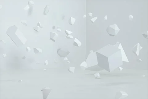 Broken geometry with white background, 3d rendering. 스톡 일러스트