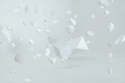 Broken geometry with white background, 3d rendering. Ilustração Stock