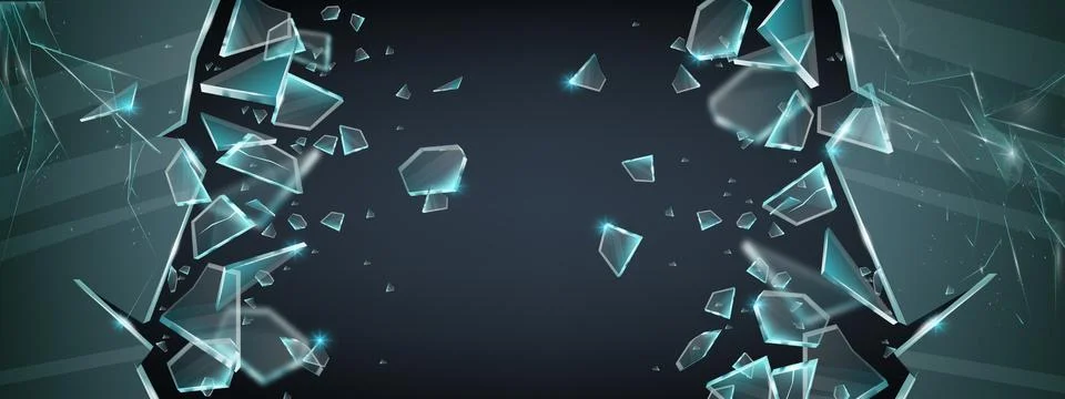 Broken glass 3D vector shatter explosion fragments, sharp ice splinters Illustrazione stock