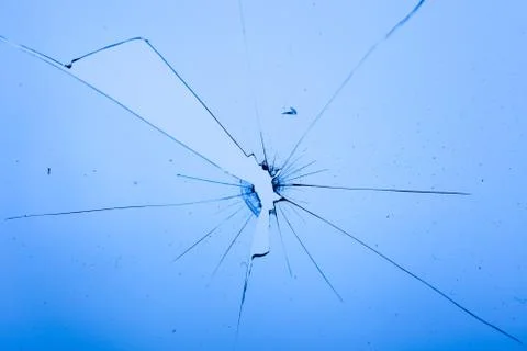 Broken glass on blue background, object background design texture Stock Photos