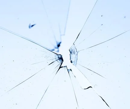 Broken glass on blue background, object background design texture Stock Photos