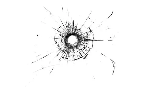 Broken glass from a bullet. Texture of broken glass. Stock Photos