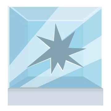 Broken glass cube with star shape crack displaying light blue background Stock Illustration
