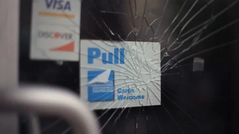 Broken Glass Door of a Closed Store Stock Footage 190185402