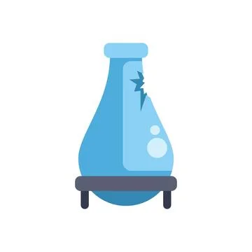 Broken glass flask with blue liquid sitting on stand Stock Illustration