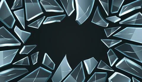 Broken glass frame. Realistic smashed window, shards with cracks random shapes Illustrazione stock