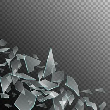 Broken glass, graphic texture from sharp shine transparent details in space. Illustrazione stock
