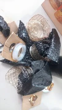 Broken Glass Jars Wrapped in Bubble Wrap After Shipping Damage Stock Photos