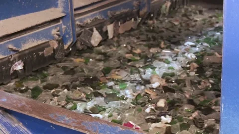 Broken Glass Moving on Sorting Conveyor Stock Footage 342023686