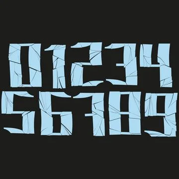 Broken glass numbers set on black background. Stock Illustration