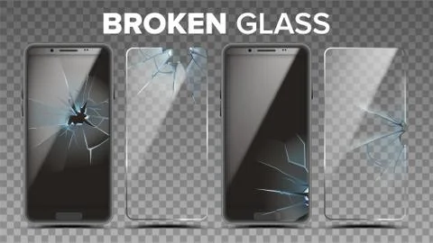 Broken Glass Phone Screen Protector Set Vector Stock Illustration