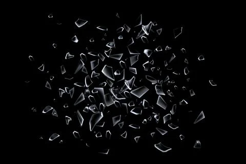 Broken glass shards. Explosion debris. Black shatter space. 3D fragments Stock Illustration