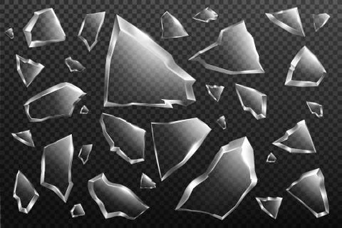 Broken glass shards set, crashed window fragments Illustrazione stock