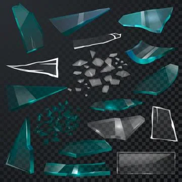 Broken glass sharp pieces vector 3d realistic shattered glassful and shatter or Illustrazione stock