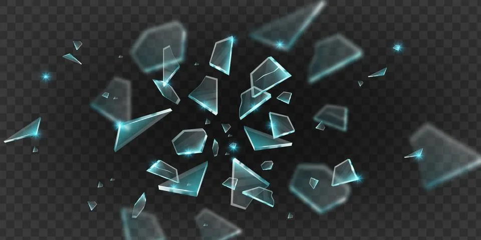 Broken glass shatter explosion, vector sharp ice fragments Illustrazione stock
