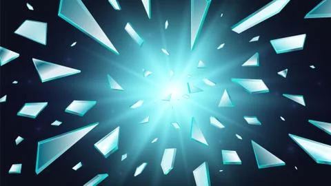 Broken glass. Shatter window background, 3d flying realistic shards. Abstract Stock Illustration