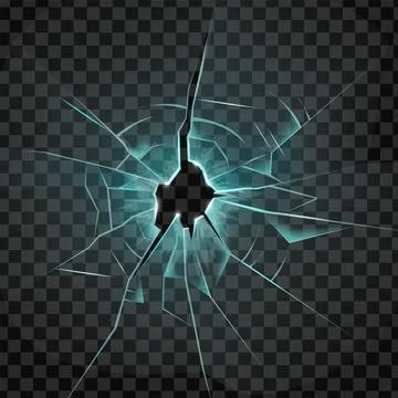 Broken glass shattered screen, vector smashed window bullet hole Stock Illustration