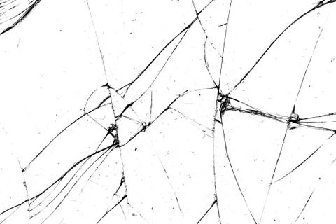 Broken glass texture. black cracks on a white background Foto stock