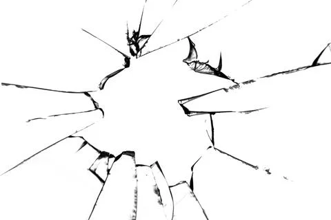 Broken glass texture isolated cracks on white background Stock Photos