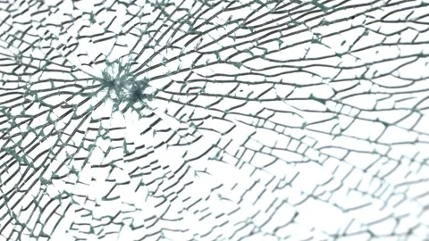 Broken glass texture with radiating cracks from an impact point on white Stock Footage 341700929
