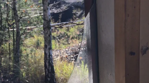 Broken glass on top of the window ledge. Stock Footage 97957958