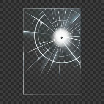 Broken glass vector illustration, with cracks and hole. 스톡 일러스트
