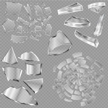 Broken glass vector sharp pieces of window and realistic shattered glassware or Illustrazione stock