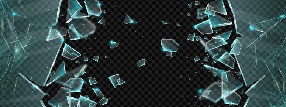 Broken glass vector shatter explosion fragments on transparent background Stock Illustration