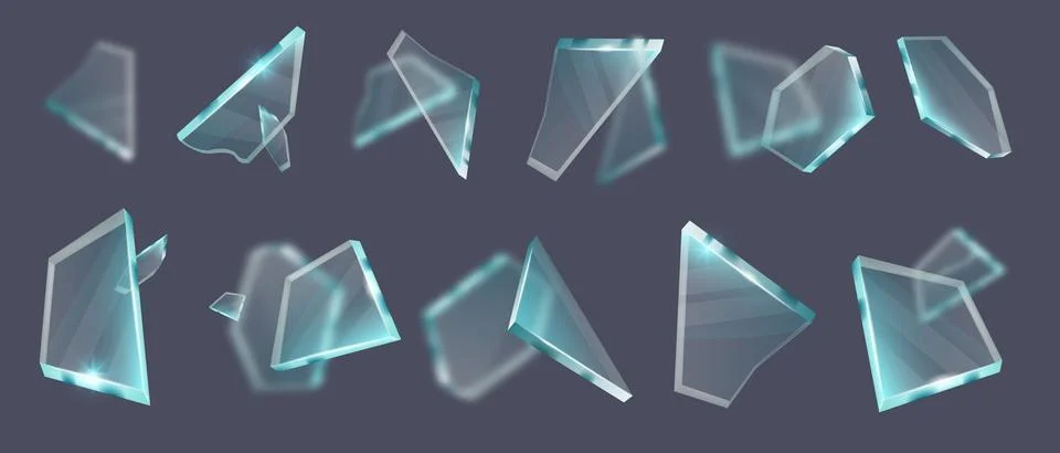 Broken glass vector shatter set, mirror sharp pieces explosion kit Stock Illustration