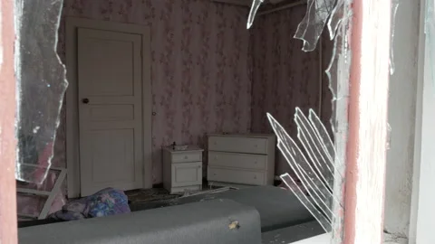 Broken glass in the window after shelling Stock-Footage 196119076