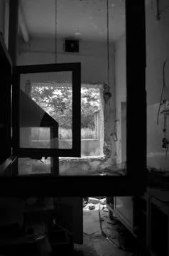 Broken glass window frames Stock Photos