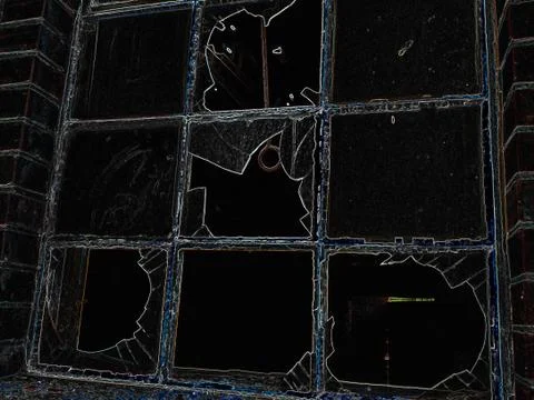 Broken Glass Window in German Brick Building Stock Illustration