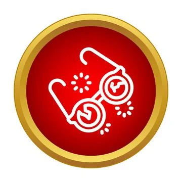 Broken glasses on red circular button icon Stock Illustration