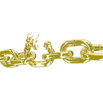 Broken gold chain on white 3D render Stockillustratie