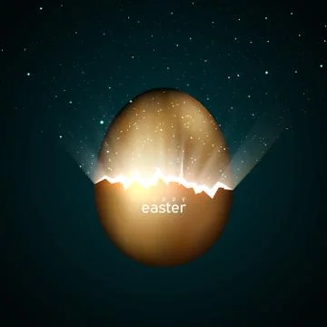 Broken golden easter egg and universe. Easter egg of gold on dark background Stock Illustration