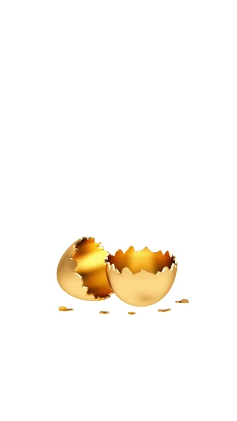 Broken golden eggshell halves in 3D render. Stock Footage 336566896