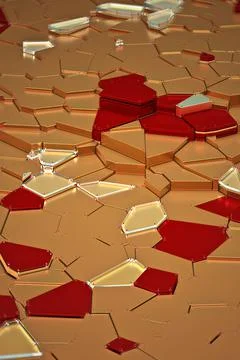 Broken golden glass with sharp pieces over background Illustrazione stock
