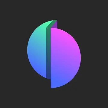 Broken in half paper circle logo made of colorful gradient, round layers ge.. Stock Illustration
