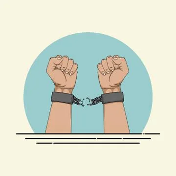 Broken Handcuffs on Hand vector Illustration Stock Illustration