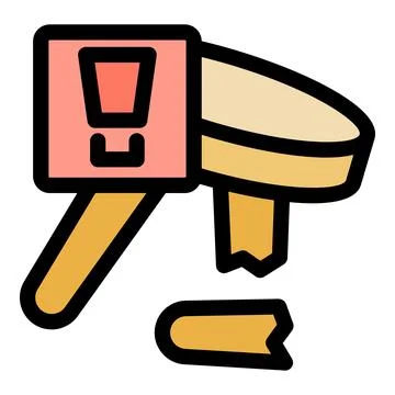 Broken handle of hammer hitting a nail with warning sign Stockillustratie