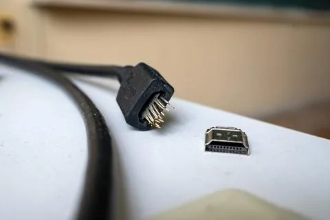 Broken HDMI cable head get pulled off  Stock Photos